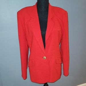 Vintage Elegant LIZ CLAIBORNE Red Blazer with Brass tone Buttons